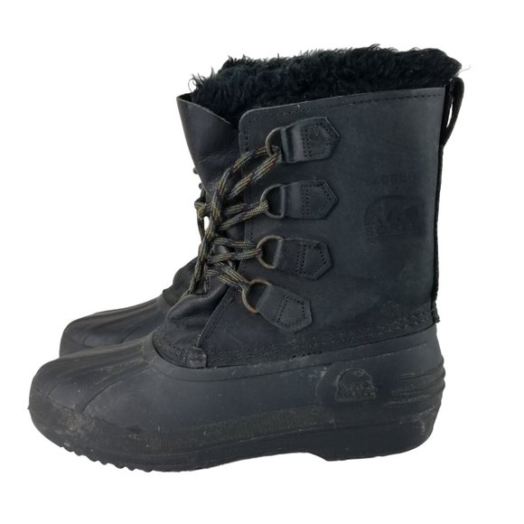Sorel Shoes - Sorel Womens Sz 9 Black Leather Insulated Faux Fur Trim Lace Up Winter Boots
